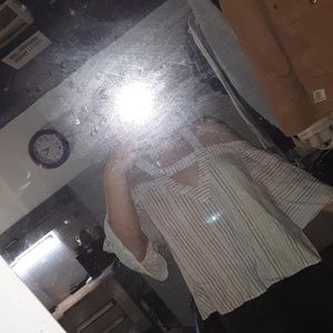 A retro multi color pin strip blouse